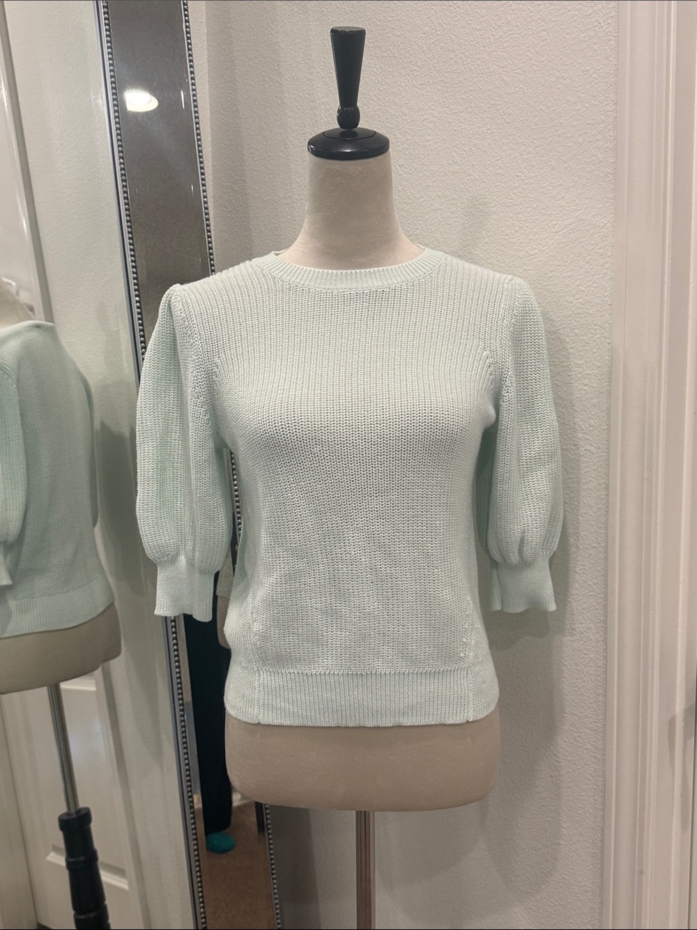 Gentle Fawn Mint Green Puff-Sleeve Crewneck Sweater NWT